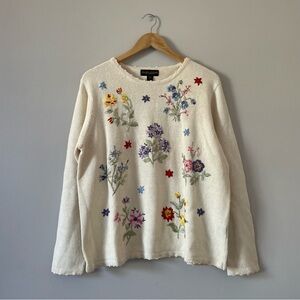 *SOLD* Floral Embroidered Vintage Cream Knit Sweater
